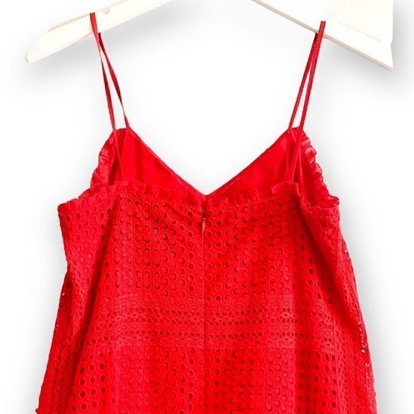 J.Crew Ruffle-hem Spaghetti Strap Eyelet Dress Red, Size 00 - Picture 7 of 11